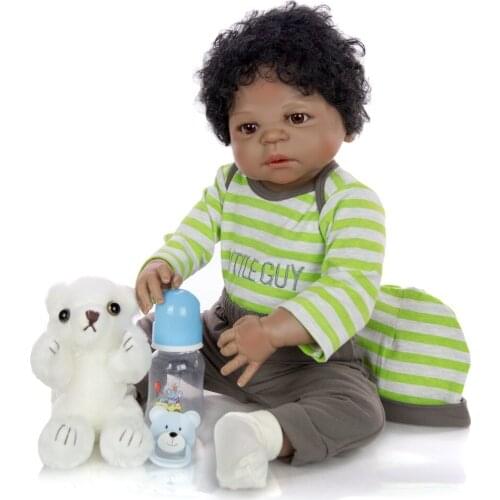 Baby Doll Toy 22 Inches bebe Reborn Vinyl silicone Babies boy Black doll For Girls Reborn Dolls Children Toys gift