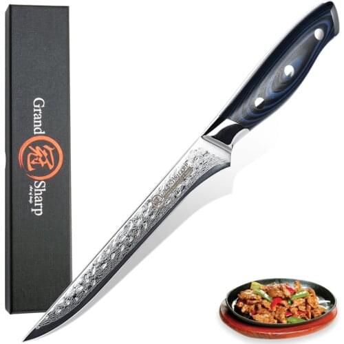 Grandsharp Boning knife 67 layers vg10 Japanese Damascus steel chef G10 kitchen knives butcher slicing tools ribs jamon cooking