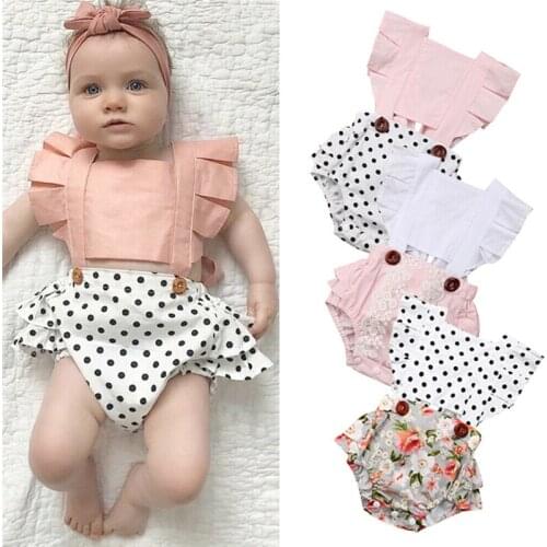 3-24M Newborn Infant Baby Girl Summer Patchwork Bodysuits Baby Cotton Clothes Splice Flying Sleeve Backless Sunsuits Back Bow