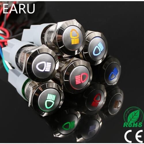 19mm Metal Push Button Switch Waterproof LED Latching Locking Momentary Auto Car Stylish Light Lighting Headlight Spot Lamp