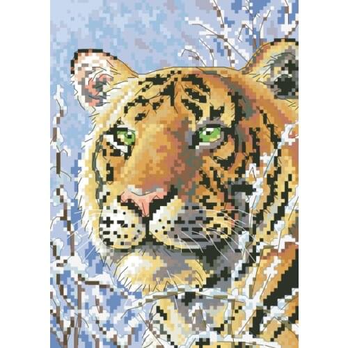 Tiger in snow cross stitch package animal 18ct 14ct 11ct cloth cotton silk thread embroidery DIY handmade needlework