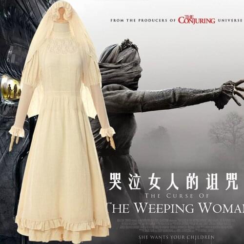2019 New Movie The Curse of La Llorona Cosplay Costume Women Cosplay Long Dress Halloween Costume Adult Wedding Dress