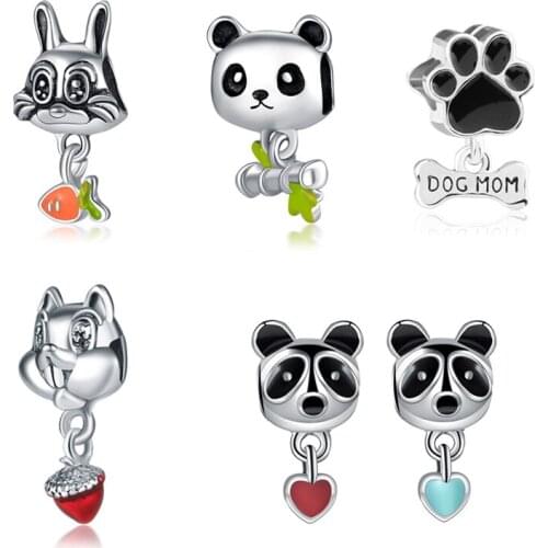 Lovely Bamboo & Panda Bunny Animal Charm Fit Pandora Bracelets Necklaces For Women DIY Jewelry Gift