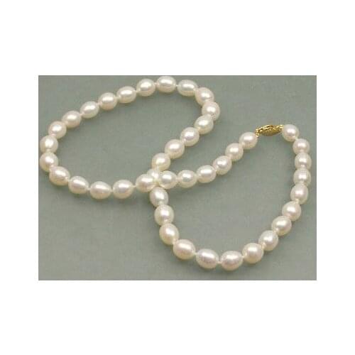 Charming AAA 9-10mm akoya white natural pearl necklace 18" yellow Gold Clasp