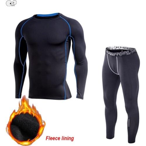 Autumn Thermal Fleece Mens Sports Compression Running Sets Gym Fitness MMA Rashguard Suits Elastic Shirts Pants Sportswear Kits