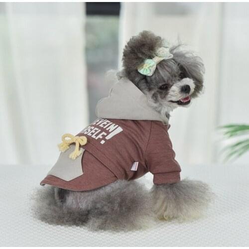 Pet Autumn And Winter Simple Wind Warm Hooded Jacket Cotton Thick Warm Chihuahua Puppy Costume Brown/Gray Pet Dog Clothes S-2XL