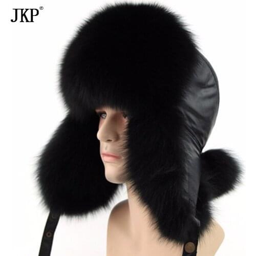 Real Mens Silver Fox Leifeng Winter Warm Hats Thick Fur Fur Fox Fur Cap Raccoon Outdoor Mens Middle Feng Lei Hats Bomber