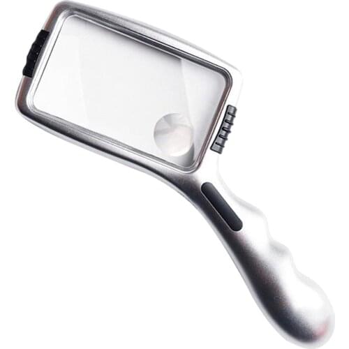 Hand Held Magnifying Glass & 10x LED Lamp Beads for Seniors Reading Repair