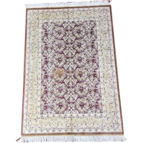 Seeykeep™ 4.5x6.5ft Rectangle Pure Silk Handknotted Floral Motif With Fire Brick Backolor Rug-SK3036168
