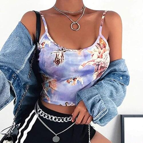 Sexy Hipster Fashion Slim Sling Angel Print Summer Camisole Womens Sexy Street snap wind Short Cropped Navel Bra Top