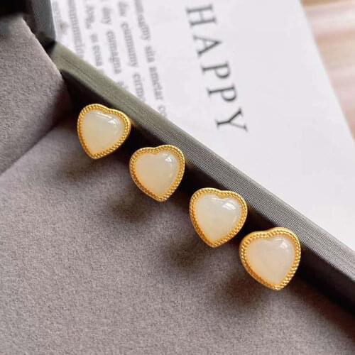 Natural Hetian jade Love Earrings Chinese style retro romantic elegant Fairy Christmas festival gift silver jewelry