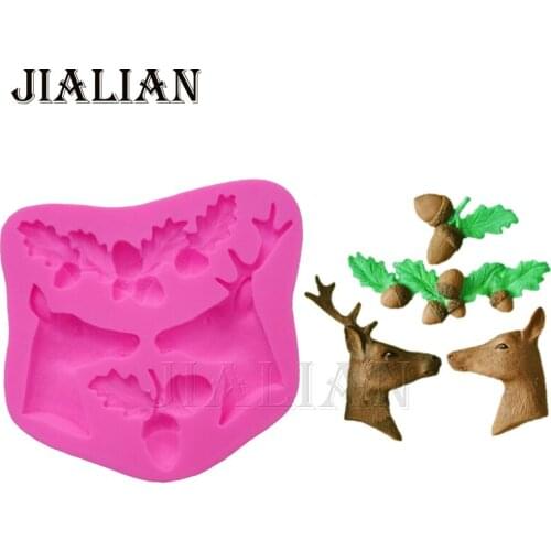 Cake fondant silicone mold 3D Christmas Elk Deer Acorn leaves Soap Moulds Cake Decorating Tools T0813