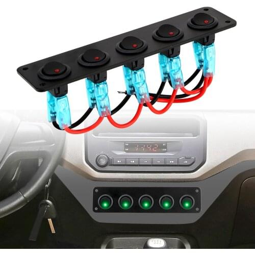 LED Round Dash Rocker Toggle Switch Panel Interior Parts for RV Boat Yacht MarineCar Marine 12-24V Waterproof 5 Gang