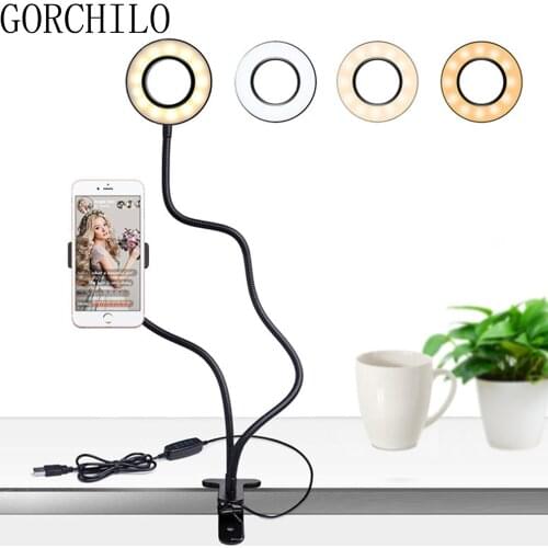 Dimmable LED Selfie Ring Light Portable Ring Light Clip Desktop Lighting With Phone Holder USB ring lamp Makeup Selfie