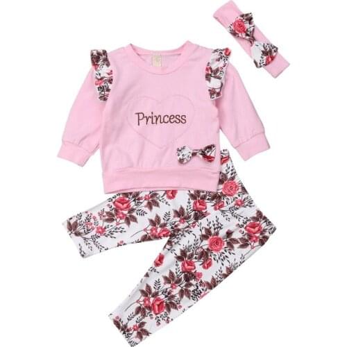 0-24M Newborn Baby Girls Long Sleeves Princess Tops Floral Leggings Outfits Set Clothes 0-2Y