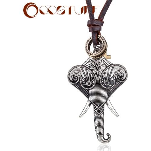 Vintage Elephant Pendant Jewelry Leather Chokers Necklaces for Men Women Adjustable Statement necklaces & pendants Suspension