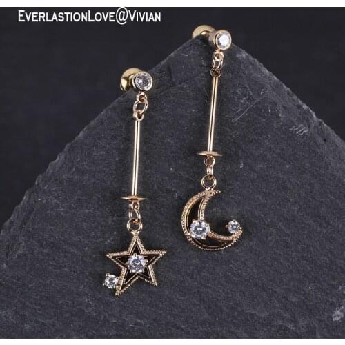 SUQI Fashion AAA Zirconia Not Change Color Earrings For Women personality Star Moon Long Tassel Earrings Statement Jewelry Gift
