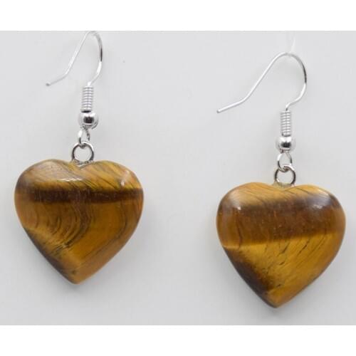 Ladies Handmade Heart Shaped Natural Amethysts Pink Crystal Dangle Earrings Quartzs Tiger Eye Stone Women Drop Earring Jewelry