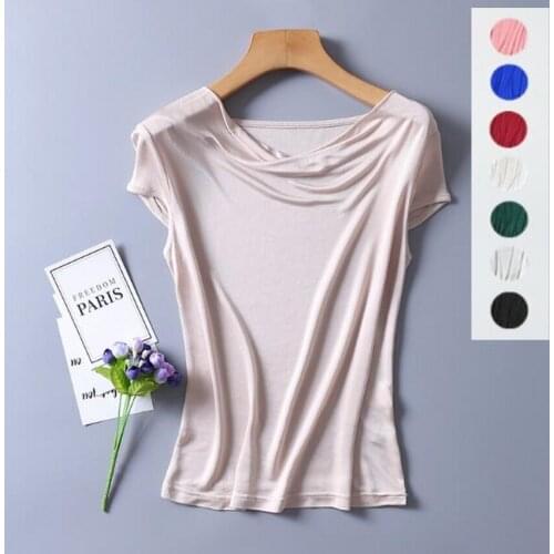 Womens 50% Silk 50% Viscose Knitted Drape Neck T-Shirts Top for Ladies Girl T-shirt 8 Colors M-2XL SG305