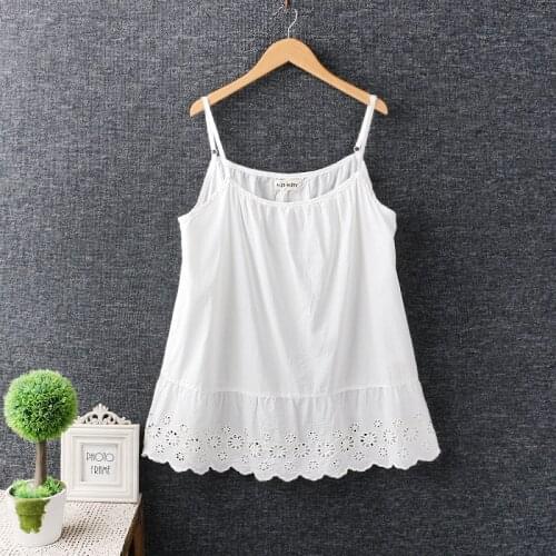 2021 Mori Girl Embroidered Base Vest Cotton Lace Loose Solid Color Sling Vest Women