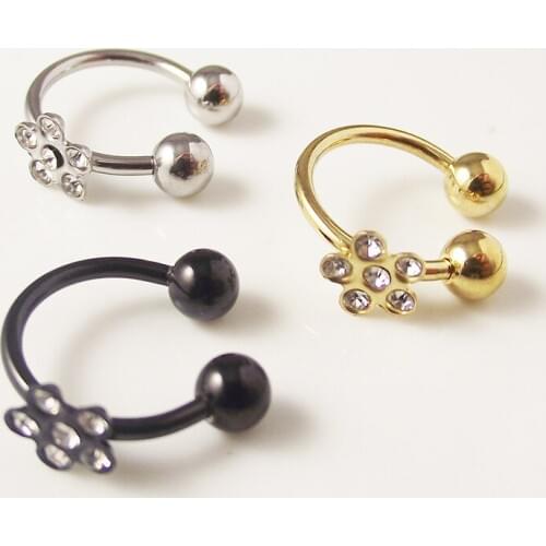 1 Piece Gold Silver Black Medical Nostril l Flower Hoop Nose Ring Clip on Body Piercing Jewelry For Women