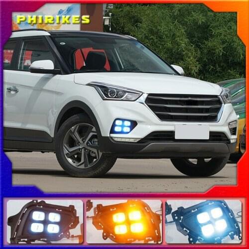1 Pair DRL LED Daytime Running Light fog lamp DRL with yellow turning signal lamp For Hyundai Creta IX25 2017 2018 2019 2020