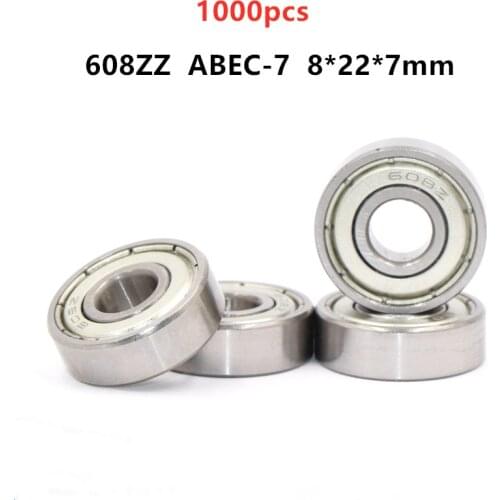 1000pcs 608ZZ ABEC-7 8*22*7 mm skateboard roller blade skating wheel bearing 608 -2Z 608Z 8mmx22mmx7mm miniature ball bearings