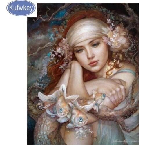 2019 Diy diamond painting cross stitch kit fish abstract girl Living room bedroom Figure mosaic woman 5D diamond painting sale