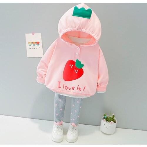 2021 Baby Girl Clothes Spring Kids Casual Clothing Sets Flower Strawberry Hoooded T Shirt Pants Toddler Infant Children Costume