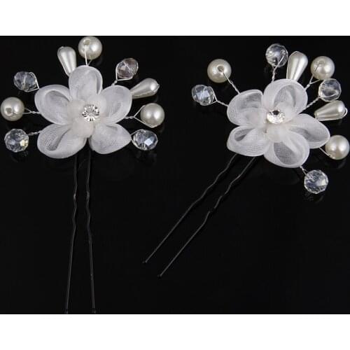 5pcs Romantic Hairpin Hairwear White Crystal Hairpins Simulated Pearl Girls Tiara Crown Jewelry Bridal Hair Clipsfor women