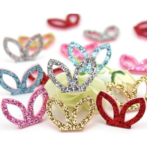 50Pcs 1.7*2.5cm Glitters bunny Appliques for babys headwear Accessories DIY shiny Rabbit Hair Clips Decoration crafts wholesale