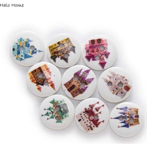 50pcs Castle Theme Round Wooden buttons Sewing Scrapbook Clothing Gifts Crafts Handwork Accessories Jacket Blazer 15mm