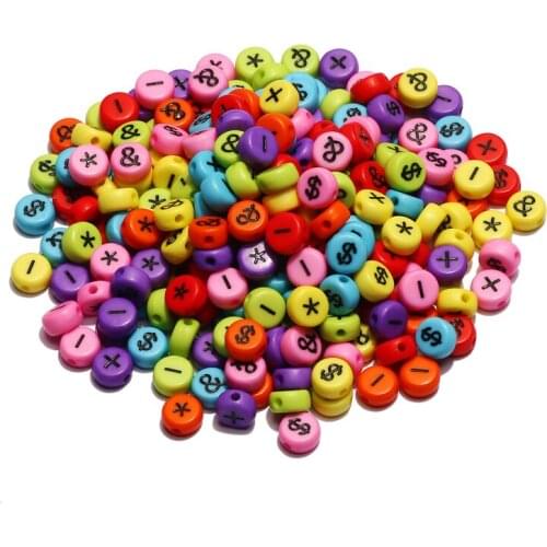 7mm Mixed Color Symbol Acrylic Beads Round Flat Letter Spacer Loose Beads For Jewelry Making Diy Handmade Bracelet