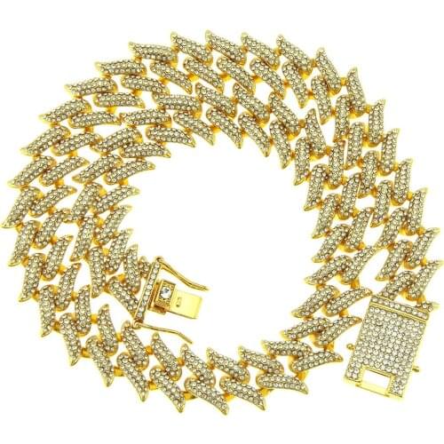 AITIEI 19MM Thorns Cuban Link Bling Chain Bracelet Necklace For Men Women 3 Rows Iced Out Alloy Rhinestones Hip Hop Jewelry Gift