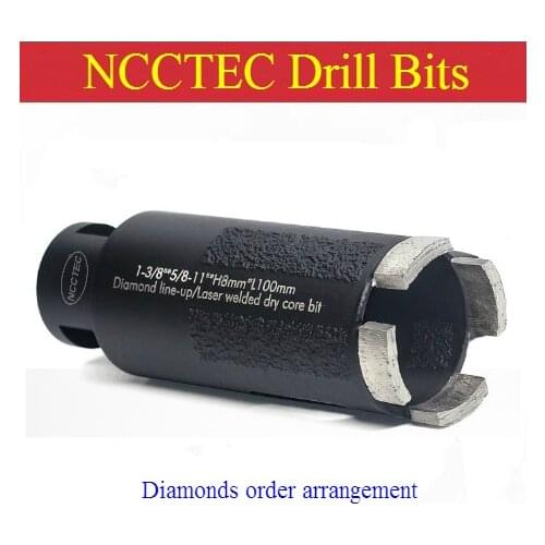 [5/8-11'' thread] 1.4'' inch Laser Welded Diamond Dry core drill bits with Diamonds order arrangement line-up | 35mm hole saw