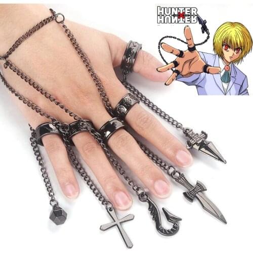 Anime Hunter x Hunter Kurapika Chain Figerrings Bracelet cosplay costume prop Pendants Bracelets for anime fans gift