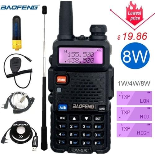 BAOFENG Walkie Talkie UV-5R 8W Portable CB Ham Radio Amateur Dual Band VHF UHF FM Transceiver UV5R 8Watts Powerful Hunting Radio