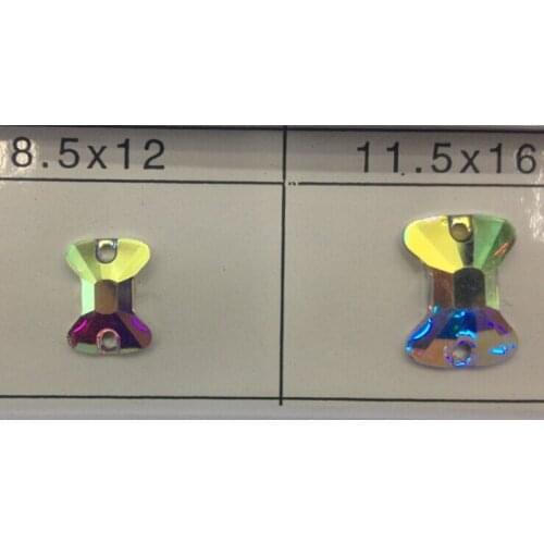 Free shipping~!100pcs/lot, 8.5x12mm,11.5x16mm Bow Tie crystal AB color Flat Back Sew On Resin stones