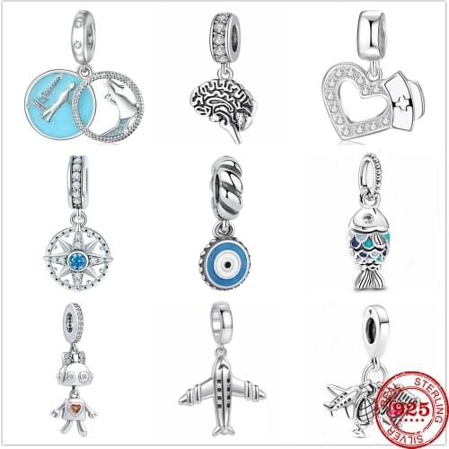 Fit Original Pulseira Pandora Charms Bracelet 925 Sterling Beads Globe Suitcase Fish Aircraft For Women Jewelry Making Berloque