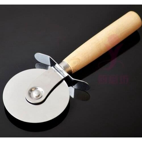 By dhl 100pcs Round Pizza Cutter Stainless Steel With Wooden Handle Pizza Cutter Pastry Pasta Dough kitchen Baking Tools