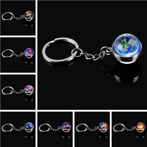 Handmade Universe Double Side Glass Ball Keychain Galaxy Nebula Keychain Planet Pendant Key Chain Key Holder Outer Space Jewelry