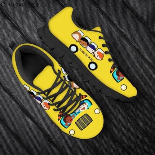 ELVISWORDS Cartoon School Bus Design Breathable Air Mesh Sneakers for Women Casual Ladies Walking Shoes Light zapaotos de mujer