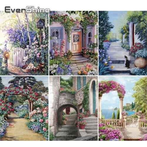 EverShine Diamond Painting Door Scenery Picture Rhinestone Diamond Embroidery Full Square Flowers Cross Stitch Mosaic Wall Decor
