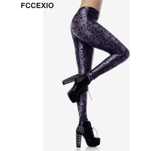 FCCEXIO New 2019 Pirate Punk Leggings Pants 3D Printed Black Skull Gray Attack Fitness Gymnastics Sporting Leggings For Women