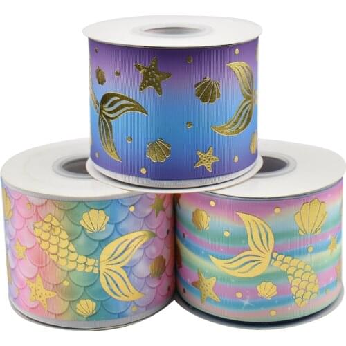 HSDRibbon 75mm 3inch hsd-design custom Mermaid tail Pattern on Grosgrain Ribbon