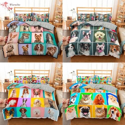 Dogs Pets Printed Duvet Cover Set Queen King Cats Animals Bedding Set Quilt Cover Bedclothes With Pillow Cases For Children Kids