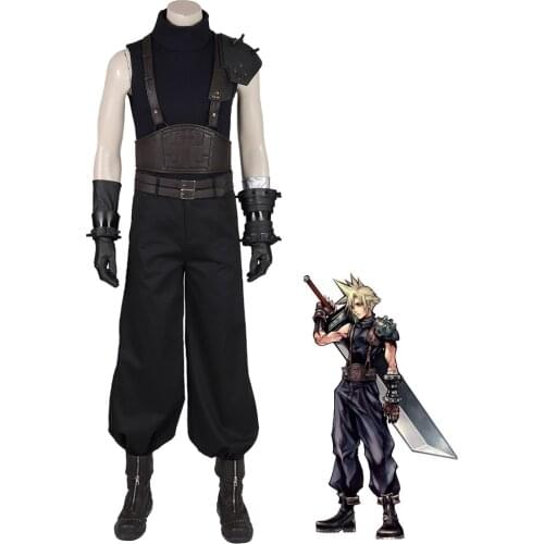 Hot Game Final Fantasy Cloud Strife Costume Cool Man Halloween Outfits Boys Vest Pants with Accessories Set