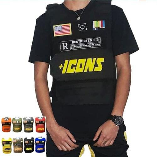 +ICONS Sleeveless jacket Mens vest Chalecos para hombre Military Patch Designs Mens vest casual Mens lightweight jacket Vest