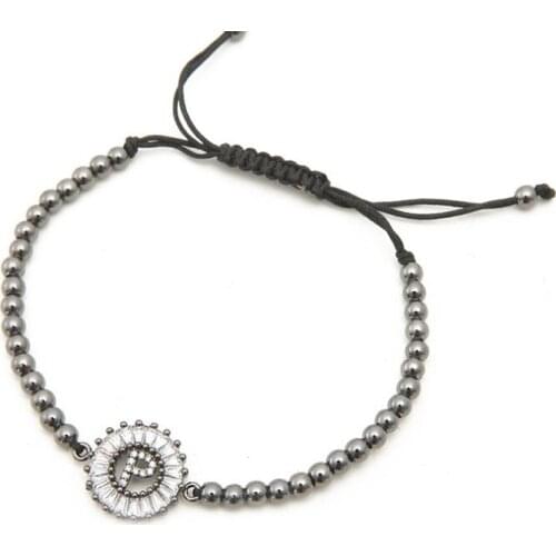 Micro pave Copper White cz Cubic Zirconia rope adjusted Beads Bracelet 26 Alphabet Initial Charm Braided Bangles Letters hy4