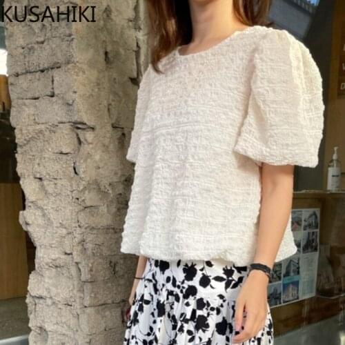 Nomikuma Sweet Puff Sleeve Woman Shirts Causal O-neck Summer Chic Blouse Tops Korean Blusas Mujer De Moda 2021 Verano 6J730